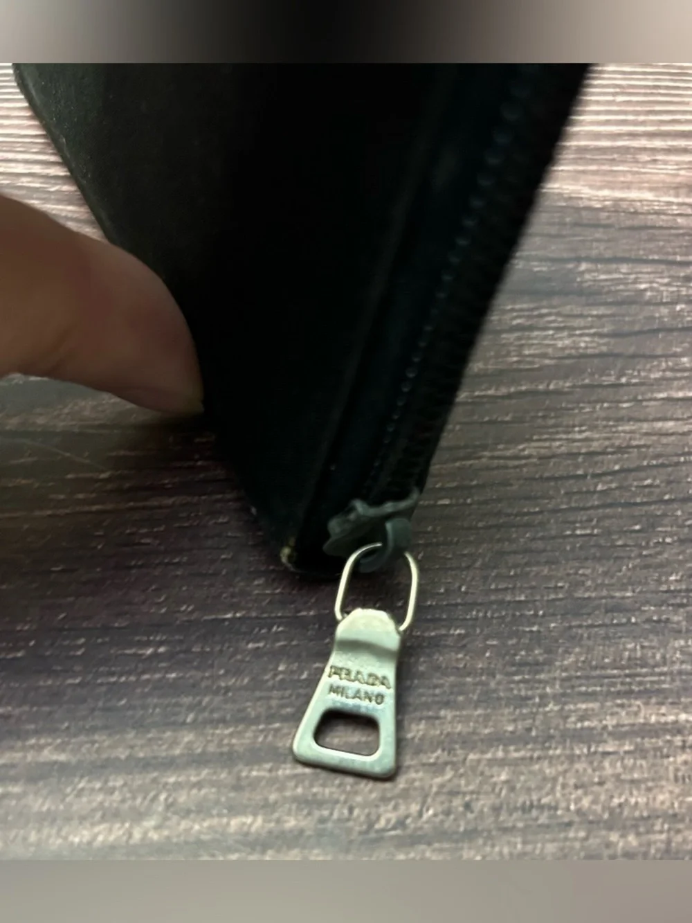 Prada Black Nylon Zip Case with Red Logo Tab